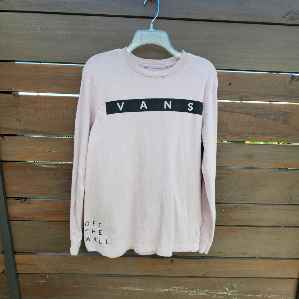 Vans Women's Long Sleeve Logo Tee Light Pink Off The Wall Size M Skater Girl